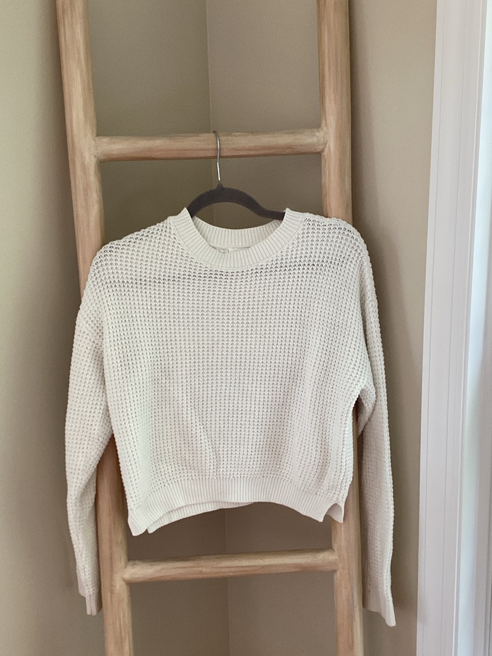 bp White Waffle Knit Crewneck Sweater